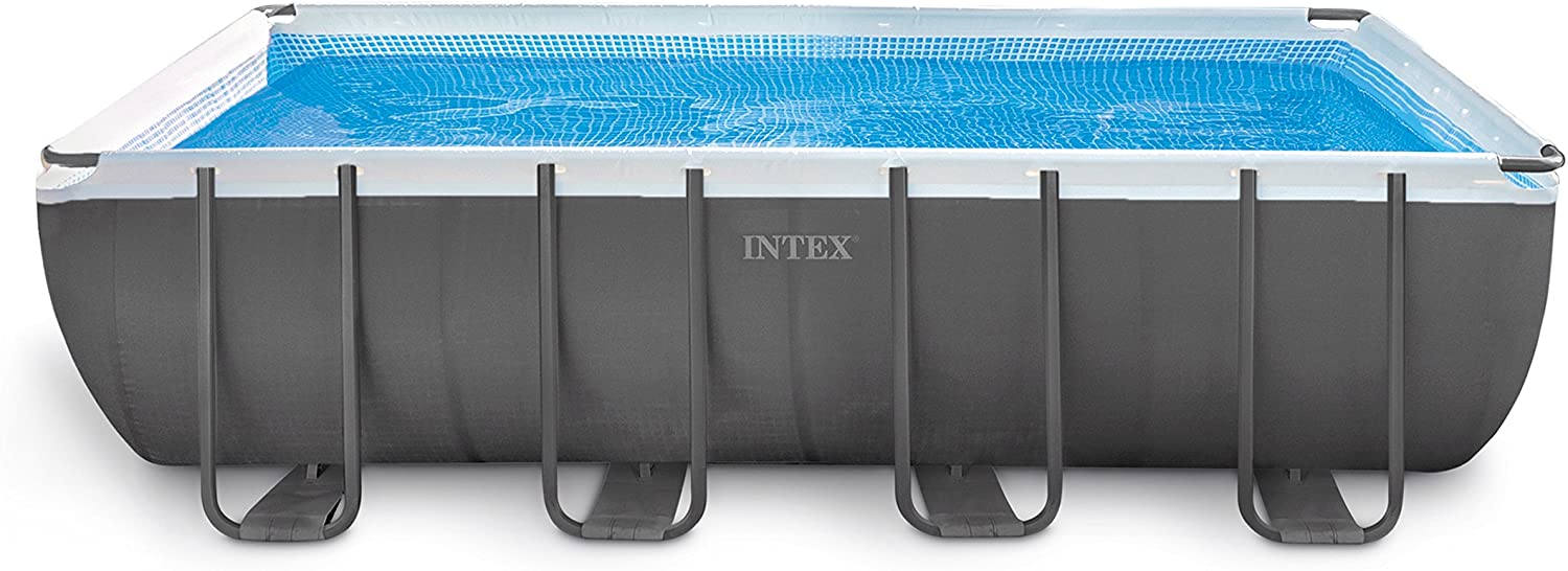 Intex 18ft X 9ft X 52in Ultra Frame Rectangular Pool Set with Sand Filter Pump, Ladder, Ground Cloth & Pool Cover