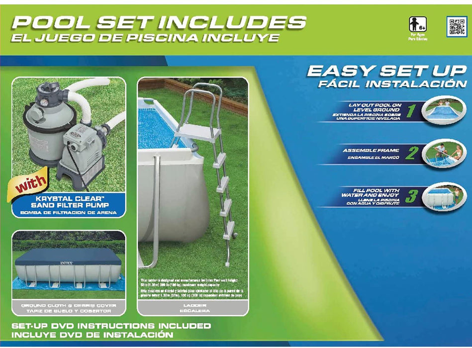 Intex 18ft X 9ft X 52in Ultra Frame Rectangular Pool Set with Sand Filter Pump, Ladder, Ground Cloth & Pool Cover