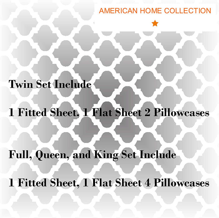 American Home Collection Deluxe 6 Piece Printed Sheet Set of Brushed Fabric, Deep Pocket Wrinkle Resistant - Hypoallergenic (Twin