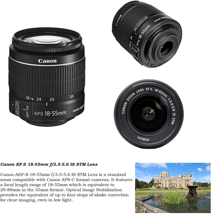 Canon EOS Rebel T6 Digital SLR Camera with Canon EF-S 18-55mm Image Stabilization II Lens, Sandisk 32GB SDHC Memory Cards, Accessory Bundle