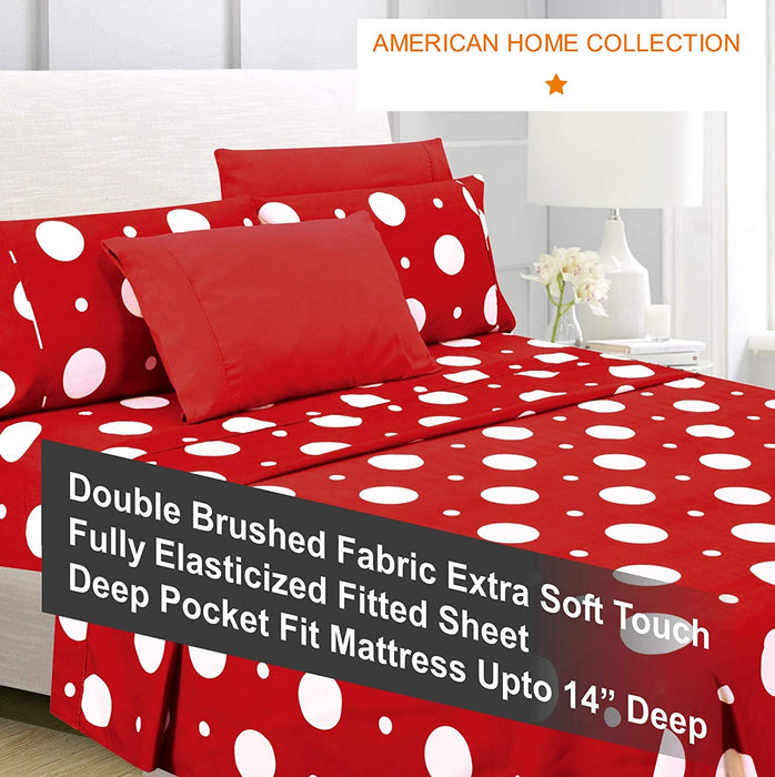 American Home Collection Deluxe 6 Piece Printed Sheet Set of Brushed Fabric, Deep Pocket Wrinkle Resistant - Hypoallergenic (Twin