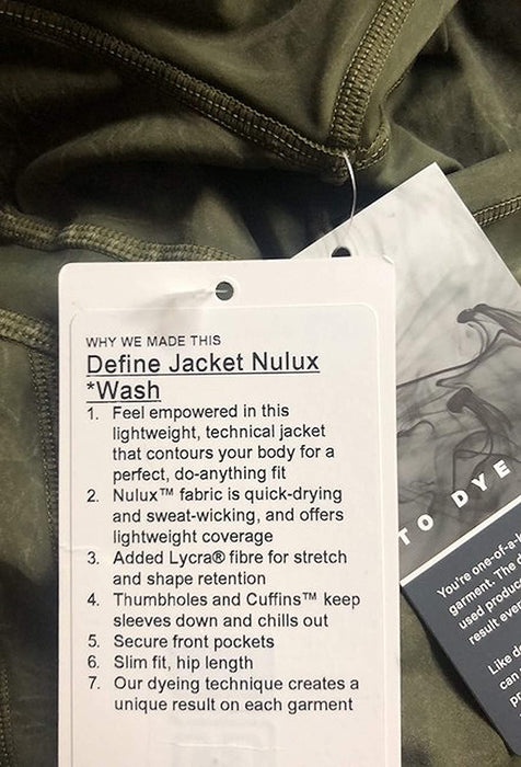 LULULEMON DEFINE JACKET NULUX WASH - ICWG (Ice Wash Moss Green)
