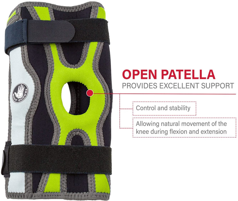 Body Glove Sports Wrap Knee Brace - Injury Prevention Removable Bilateral Hinges - Knee Wrap Supports Mild ACL, PCL, MCL Sprains - Patella and Meniscus Tear Pain Relief (Green