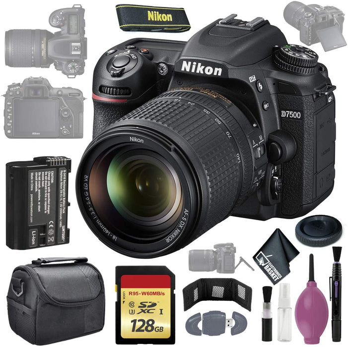 Nikon D7500 DSLR Camera w/ 18-140mm Lens (International Model) - 128GB - Case - EN-EL15 Battery