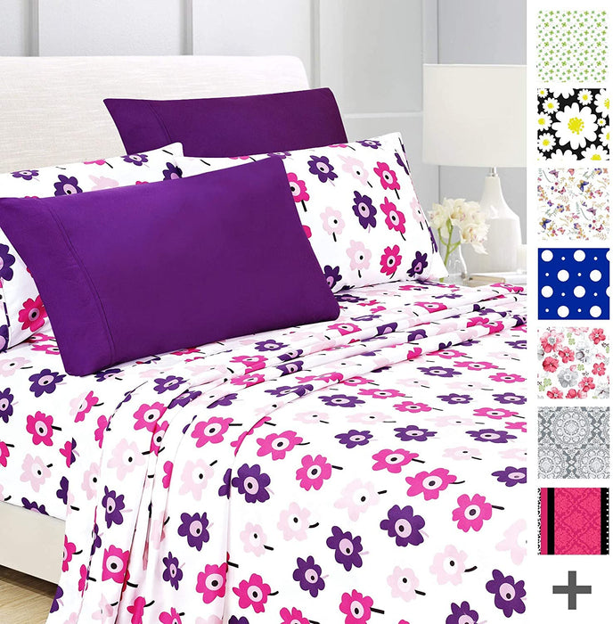 American Home Collection Deluxe 6 Piece Printed Sheet Set of Brushed Fabric, Deep Pocket Wrinkle Resistant - Hypoallergenic (Twin