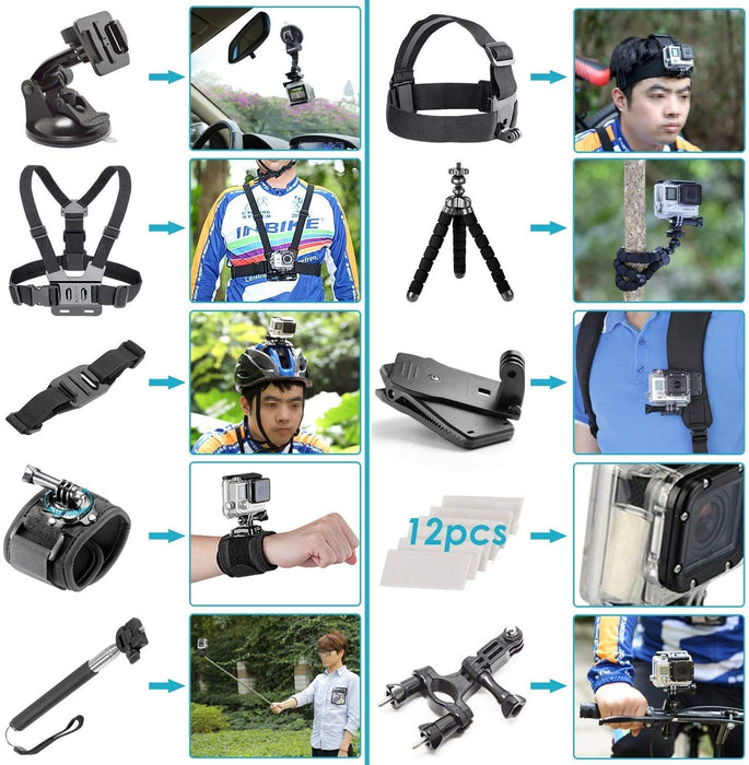 GoPro Hero 7 Black with 50 Piece Action Accessory Kit - Straps - Harnesses - Mounts - Adapters All-in-One Bundle