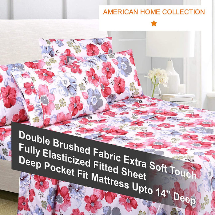 American Home Collection Deluxe 6 Piece Printed Sheet Set of Brushed Fabric, Deep Pocket Wrinkle Resistant - Hypoallergenic (Twin