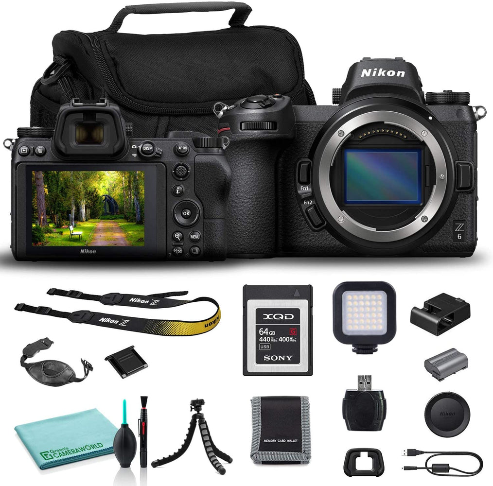 Nikon Z6 Mirrorless Digital Camera (Body Only) (1595) USA Model + Camera Bag + Sony 64GB XQD G Series Memory Card + Hand Strap + Portable LED Video Light + Memory Card Wallet + More