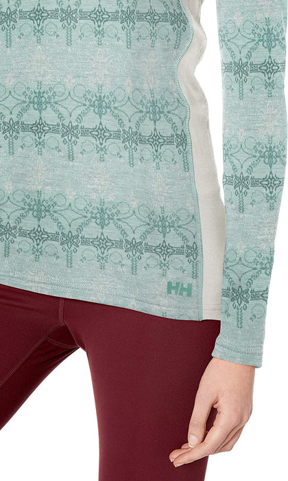Helly-Hansen Womens Hh Merino Mid Graphic Print 1/2 Zip Lightweight Long-Sleeve Thermal Baselayer Top