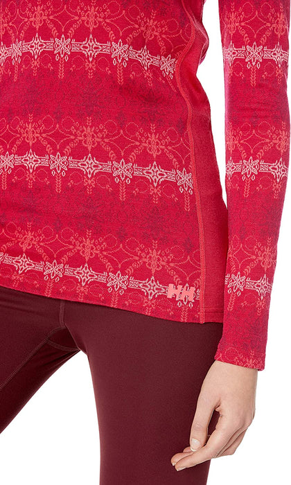 Helly-Hansen Womens Hh Merino Mid Graphic Print 1/2 Zip Lightweight Long-Sleeve Thermal Baselayer Top