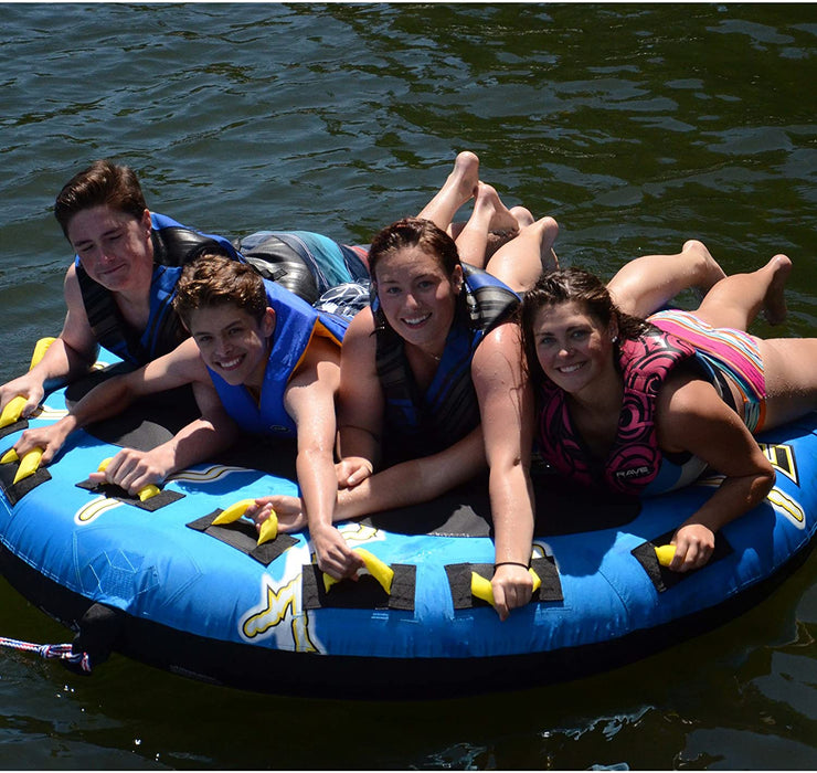 RAVE Sports Mega Storm Inflatable 1-4 Rider Towable Tube, blue, Three person (PV1812953)