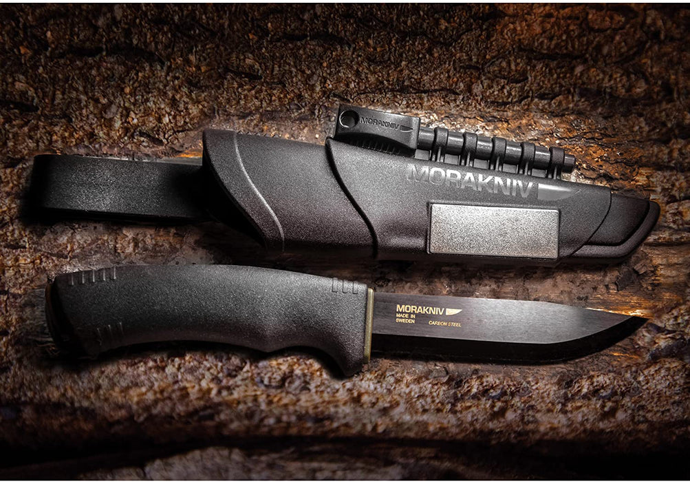 Morakniv Bushcraft Carbon Steel Survival Knife with Fire Starter and Sheath, 4.3-Inch, Black