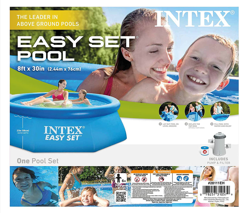 Intex 8ft x 2.5ft Easy Set Inflatable Swimming Pool with Filter Pump, Blue