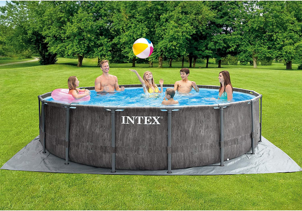Intex 26741EH 15ft x 48in Greywood Premium Prism Steel Frame Outdoor Above Ground Swimming Pool Set with Cover, Ladder, & Pump