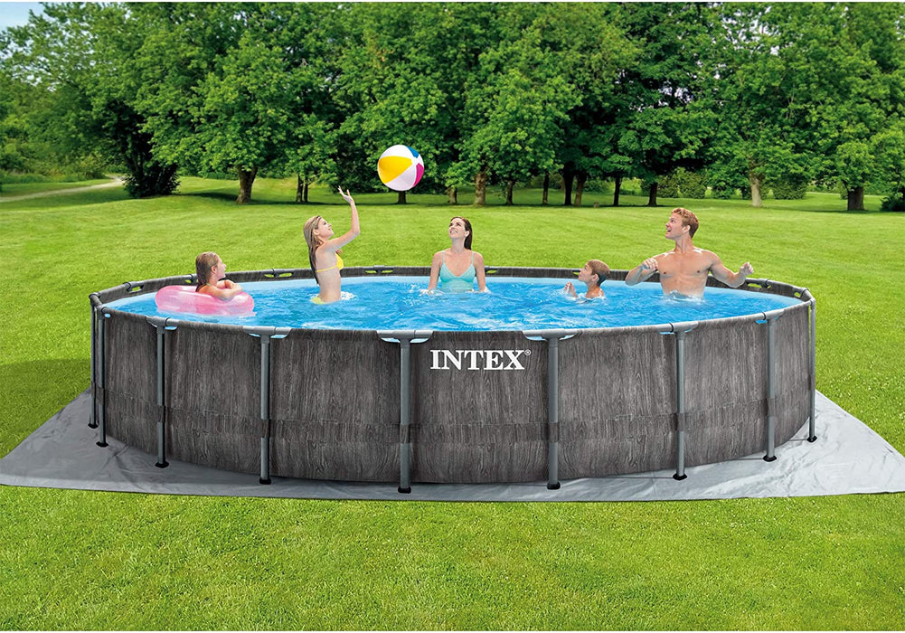 Intex 26743EH 18ft x 48in Greywood Premium Prism Steel Frame Outdoor Above Ground Swimming Pool Set with Cover, Ladder, & Pump