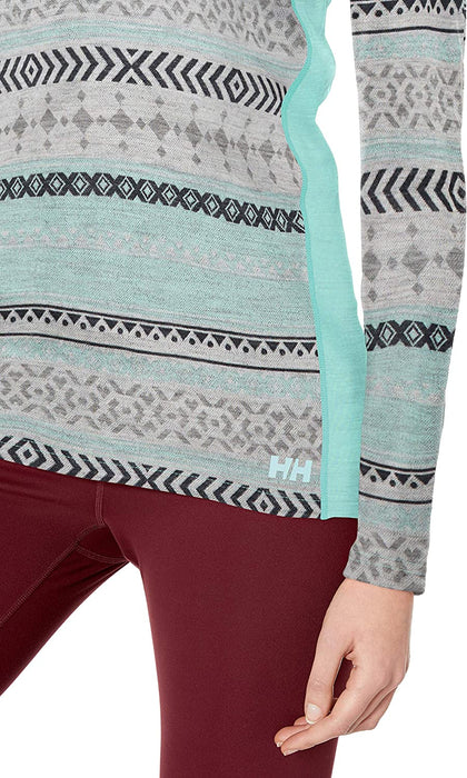 Helly-Hansen Womens Hh Merino Mid Graphic Print 1/2 Zip Lightweight Long-Sleeve Thermal Baselayer Top