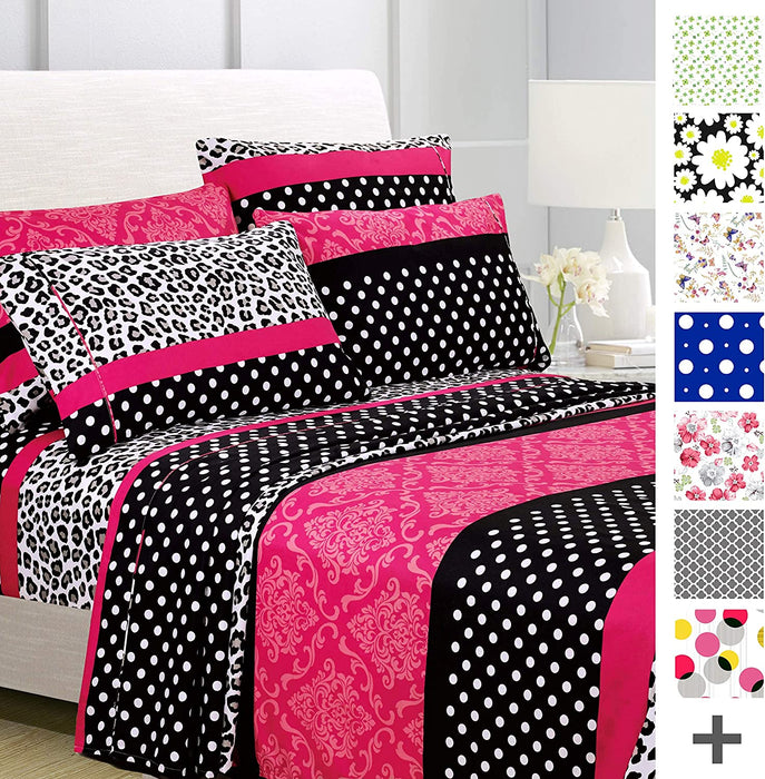 American Home Collection Deluxe 6 Piece Printed Sheet Set of Brushed Fabric, Deep Pocket Wrinkle Resistant - Hypoallergenic (Twin