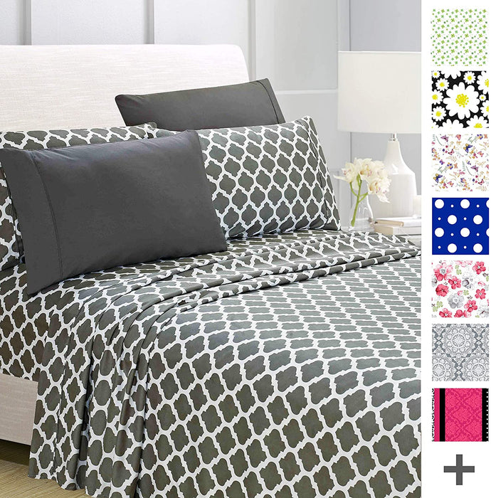 American Home Collection Deluxe 6 Piece Printed Sheet Set of Brushed Fabric, Deep Pocket Wrinkle Resistant - Hypoallergenic (Twin