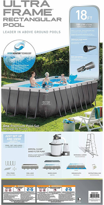 Intex 18ft X 52in Ultra Frame Pool Set with Sand Filter Pump, Ladder