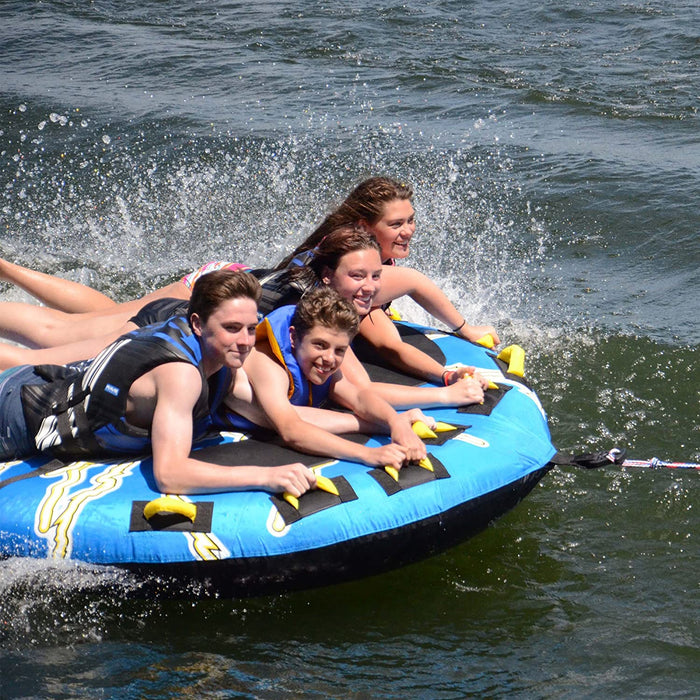 RAVE Sports Mega Storm Inflatable 1-4 Rider Towable Tube, blue, Three person (PV1812953)