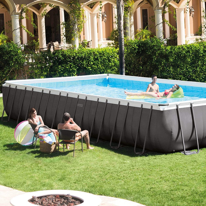 Intex 32ft X 16ft X 52in Ultra Frame Rectangular Pool Set with Sand Filter Pump, Ladder, Ground Cloth and Pool Cover
