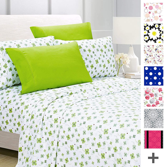 American Home Collection Deluxe 6 Piece Printed Sheet Set of Brushed Fabric, Deep Pocket Wrinkle Resistant - Hypoallergenic (Twin