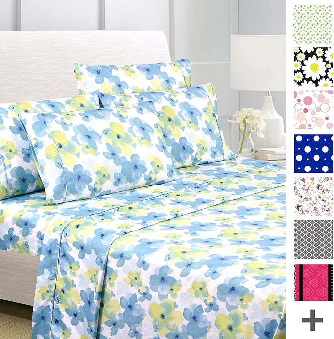 American Home Collection Deluxe 6 Piece Printed Sheet Set of Brushed Fabric, Deep Pocket Wrinkle Resistant - Hypoallergenic (Twin