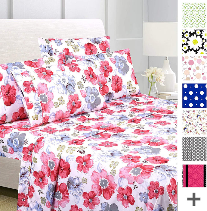 American Home Collection Deluxe 6 Piece Printed Sheet Set of Brushed Fabric, Deep Pocket Wrinkle Resistant - Hypoallergenic (Twin
