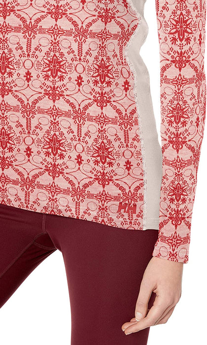 Helly-Hansen Womens Hh Merino Mid Graphic Print 1/2 Zip Lightweight Long-Sleeve Thermal Baselayer Top