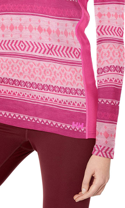 Helly-Hansen Womens Hh Merino Mid Graphic Print 1/2 Zip Lightweight Long-Sleeve Thermal Baselayer Top