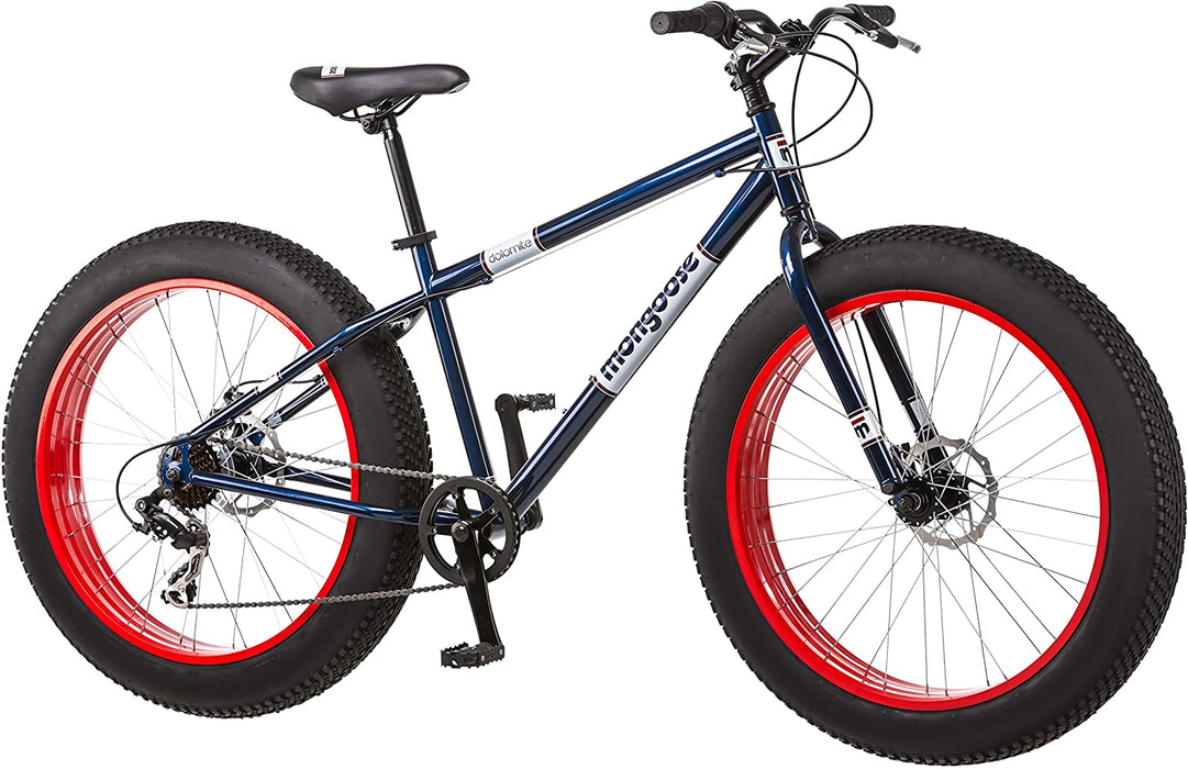 Mongoose Dolomite Fat Tire Mens Mountain Bike,17-Inch/Medium High-Tensile Steel Frame, 7-Speed, 26-inch Wheels