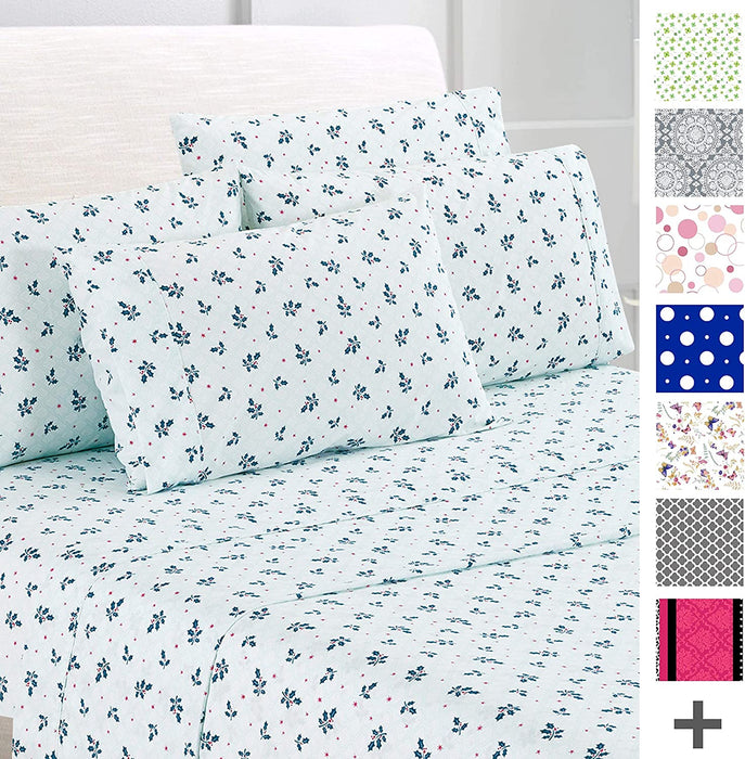 American Home Collection Deluxe 6 Piece Printed Sheet Set of Brushed Fabric, Deep Pocket Wrinkle Resistant - Hypoallergenic (Twin
