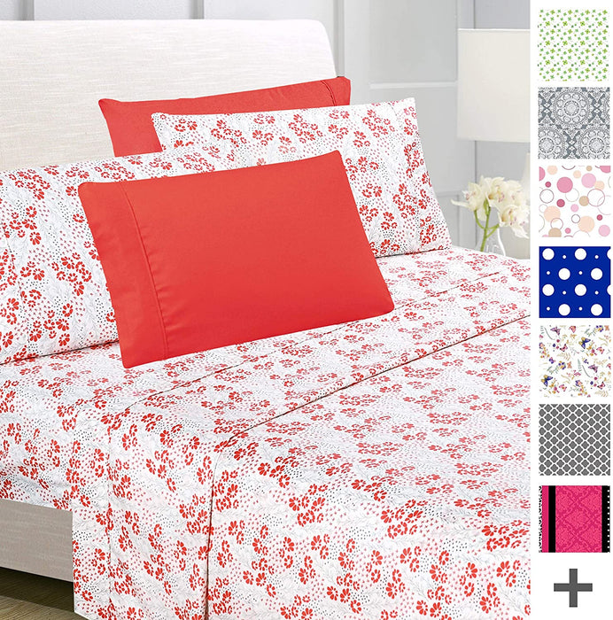 American Home Collection Deluxe 6 Piece Printed Sheet Set of Brushed Fabric, Deep Pocket Wrinkle Resistant - Hypoallergenic (Twin