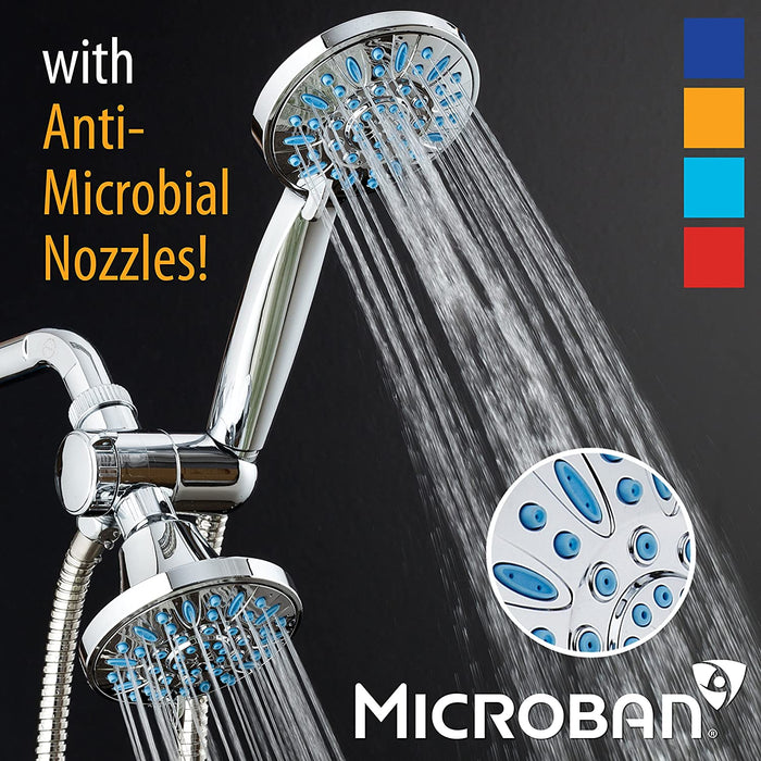 AquaDance Antimicrobial/Anti-Clog High-Pressure 30-Setting Combo Microban Nozzle Protection from Growth of Mold Mildew & Bacteria for Stronger Shower Aqua