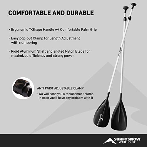 Own the Wave 2-Piece or 3-Piece Alloy Adjustable Standup SUP Paddle - Aluminum Shaft and Nylon Blade - Floating Paddleboard Paddle