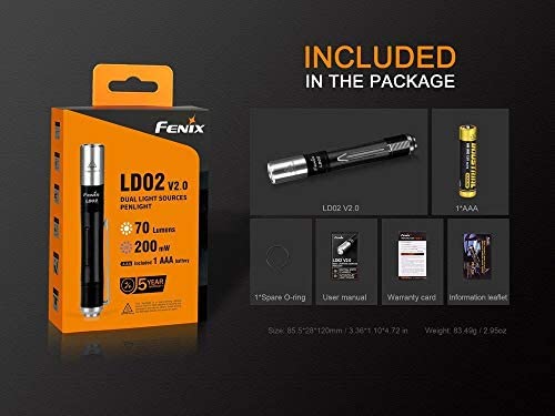Fenix LD02 V2.0 High CRI AAA EDC White Penlight with UV and LumenTac Battery Organizer