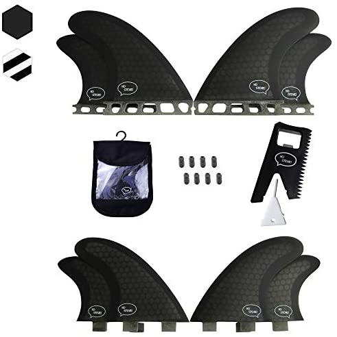 Ho Stevie! Quad Surfboard Fins (4 Fins) - FCS or Future Sizes, with Fin Bag, Screws, Wax Comb and Fin Key
