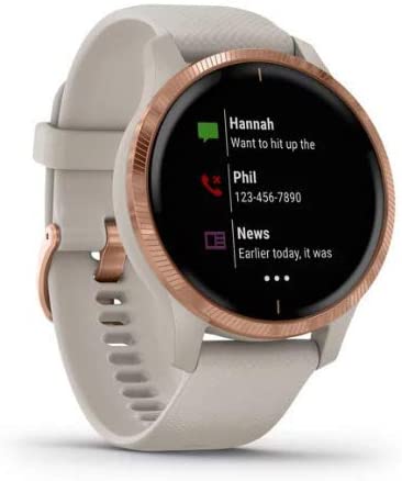 Garmin Venu AMOLED GPS Smartwatch (Rose Gold Bezel/Light Sand Case with Silicone Band) Performance Bundle (4 Items)