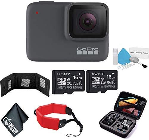 GoPro HERO7 Silver - Waterproof Digital Action Camera with Touch Screen 4K HD Video 10MP Photos CHDHC-601 - Bundle with 2X 16GB Memory Cards + Floating Strap + More