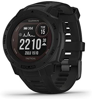 Garmin Instinct Tactical, Rugged GPS Watch, Tactical Specific Features, Shock and Water Resistance, Black + Signature Series 6.5’ Fitness Stretching Pull Up Resistance Band – Dark Grey