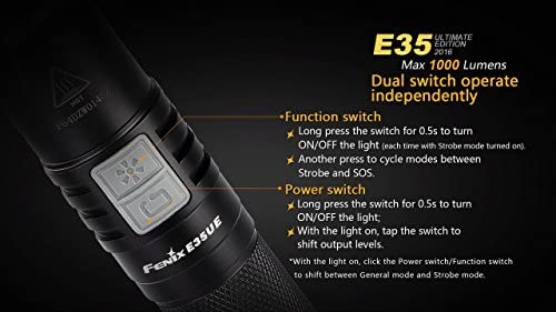 Fenix E35 Ultimate Edition 1000 Lumen (E35UE) CREE LED Flashlight with holster and Two EdisonBright CR123A Lithium batteries bundle