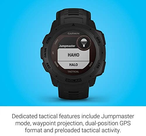 Garmin Instinct Tactical, Rugged GPS Watch, Tactical Specific Features, Shock and Water Resistance, Black + Signature Series 6.5’ Fitness Stretching Pull Up Resistance Band – Dark Grey