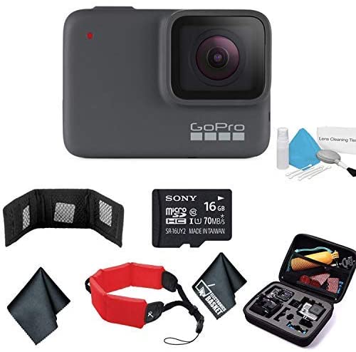 GoPro HERO7 Silver - Waterproof Digital Action Camera with Touch Screen 4K HD Video 10MP Photos CHDHC-601 - Bundle with 16GB Memory Card + Floating Wrist Strap