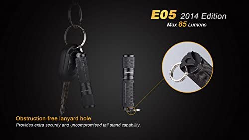 Fenix E05 black CREE XP-E2 85 Lumen LED keychain flashlight with EdisonBright AAA alkaline battery