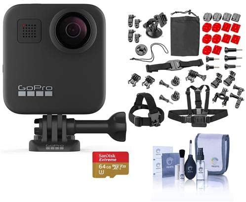 GoPro MAX 360 Action Camera - Bundle with 64GB MicroSDXC Card, Froggi Extreme Sport Action Camera Accessory Set, Cleaning Kit