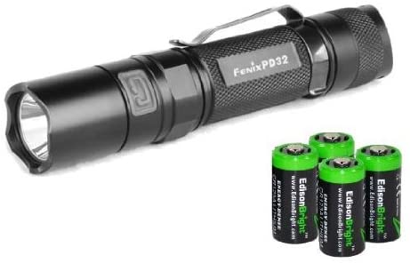 Fenix PD32 G2 340 Lumen XP-G2 R5 LED Tactical Flashlight with Four EdisonBright CR123A Lithium Batteries