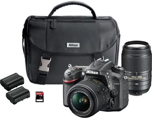 Nikon D7200 DX-format DSLR Dual Lens Wifi Camera OUTFIT - 24.2 megapixel D7200 DSLR Camera, AF-S DX Nikkor 18-55mm f/3.5-5.6G VR, AF-S DX nikkor 55-300mm F/4.5-5.6G ED VR, System Case, 2 EN-EL15 REchargebale Li-ion Batteries, 32GB Ckass 10 SD Memory Card