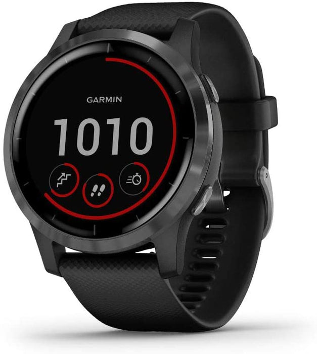 Garmin 010-02174-01 Vivoactive 4 Smartwatch (Shadow Gray/Stainless) Bundle with Voltix 2600mAh Portable Power Bank and Deco Gear Magnetic Wireless Sport Earbuds