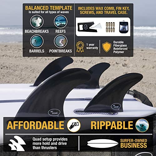 Ho Stevie! Fiberglass Reinforced Polymer Surfboard Fins - Quad (4 Fins) FCS or Futures Sizes, with Fin Bag, Screws