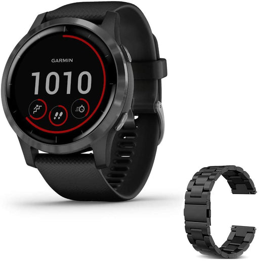 Garmin Vivoactive 4 Smartwatch (Black/Stainless) 010-02174-11 w/Additional Metal Band